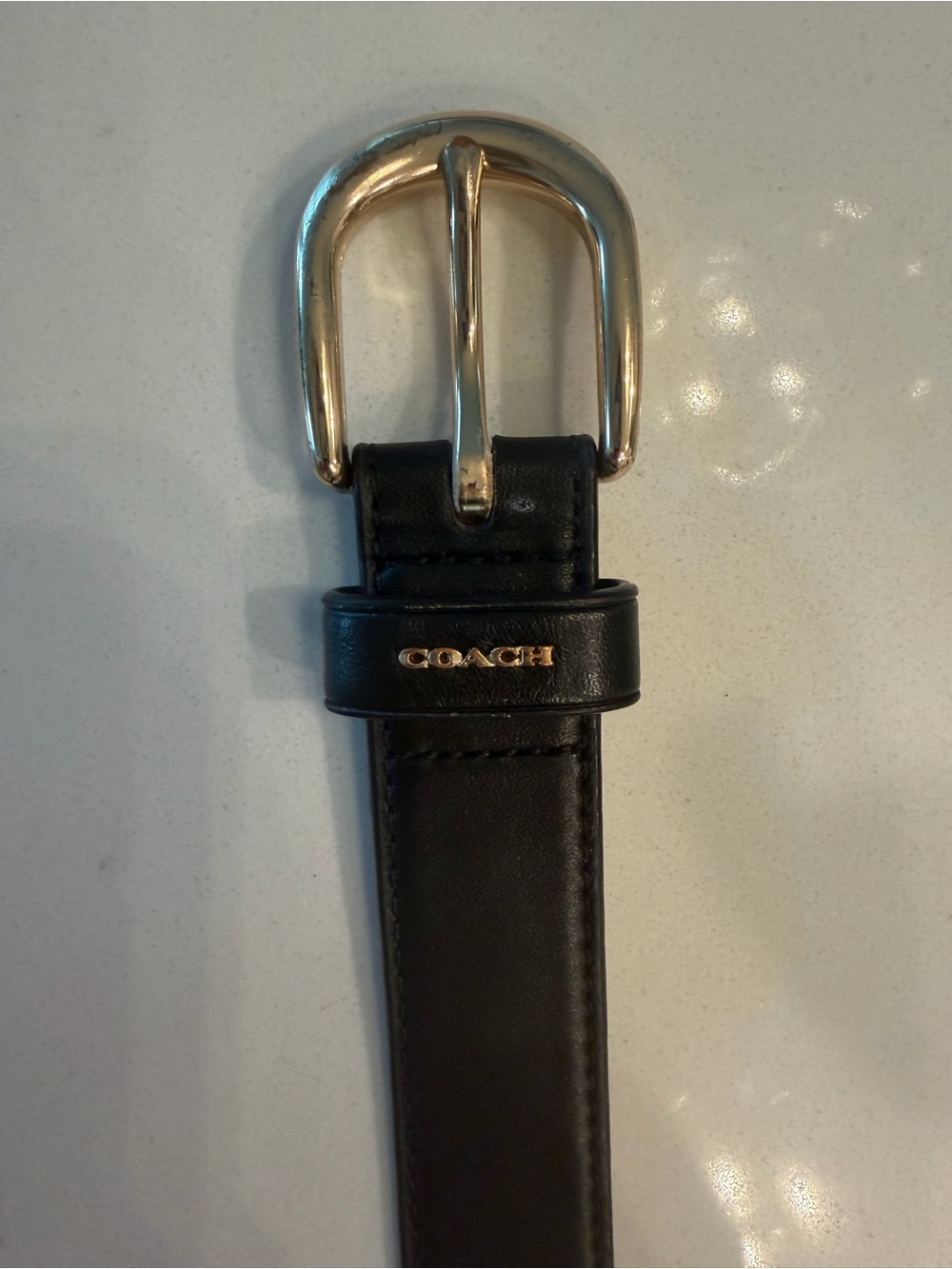 Coach Black Leather Men's Belt with Gold Buckle